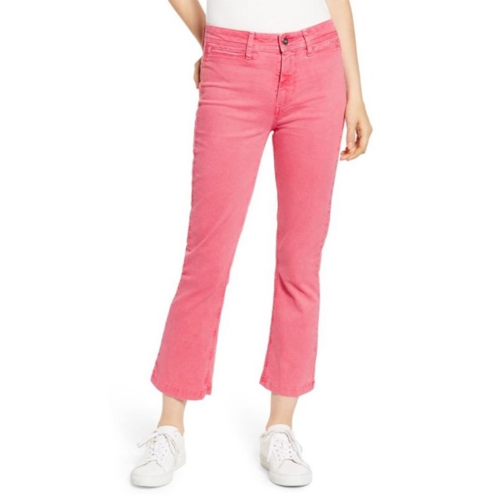 PAIGE Pink Colette Flare Crop Jeans Size 28